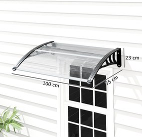 Marquise de Proteção 75x100 cm para Portas e Janelas contra Sol e Chuva com Suporte de Liga de Alumínio Transparente e Preto