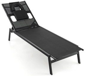 Espreguiçadeira de Jardim com Encosto de Cabeça 7 Encostos Ajustáveis Preto