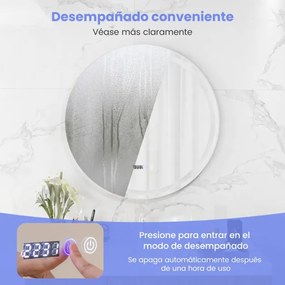 Espelho de casa de banho redondo de parede LED anti-embaciamento com 3 luzes coloridas e função de memória tátil inteligente 80 x 80 cm Prateado