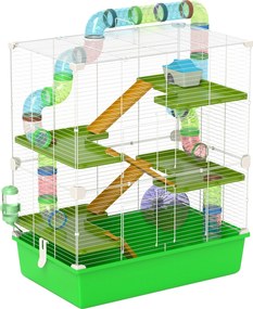 PawHut Gaiola para Hamster 59x36x69 cm com 4 Plataformas, Tubos, Comedouro, Bebedouro, 4 Rampas e Roda de Exercício Verde | Aosom Portugal