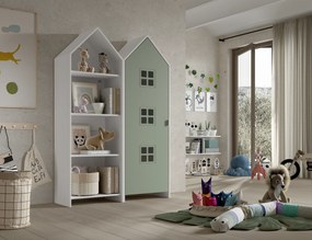 Conjunto 1 armario Guarda Roupa infantil + estante infantil coleção CASAMI Branco e Verde
