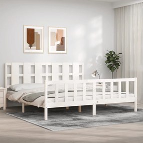 Estrutura de cama com cabeceira 200x200cm madeira maciça branco