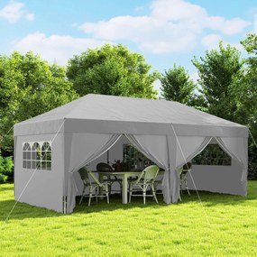 Tenda de jardim para exterior de 3 x 6 m, tenda dobrável com 6 paredes laterais, saco de transporte incluído, cinzento