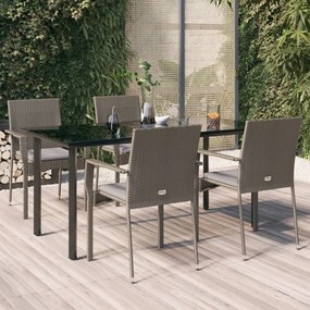 5 pcs conjunto jantar jardim c/ almofadões vime PE preto/cinza