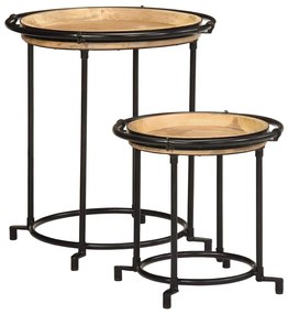 2 pcs Conjunto de mesa de apoio madeira de mangueira maciça