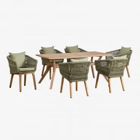 Conjunto De Mesa Retangular Em Madeira Teca (180x90 Cm) Yolen E 6 Cadeiras De Jardim Barker Verde Bambu - Sklum