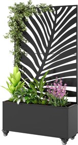 Floreira com treliça, floreira 90 x 30 x 160 cm, com proteção contra olhares curiosos e rodas bloqueáveis, metal, preta
