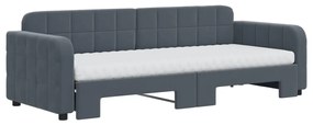 Sofá-cama c/ gavetão e colchões 80x200cm veludo cinzento-escuro