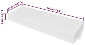 Prateleiras de parede suspensas com gavetas 2 pcs branco 80 cm