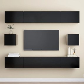 6 pcs conjunto de móveis de TV derivados de madeira preto