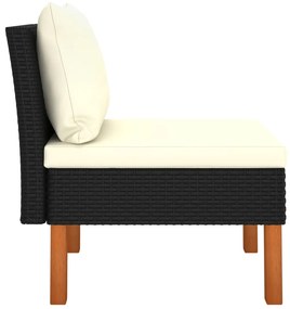 3 pcs conj. lounge jardim vime PE e madeira de eucalipto maciça