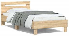 vidaXL Estrutura cama c/ cabeceira/luzes LED 100x200cm carvalho sonoma
