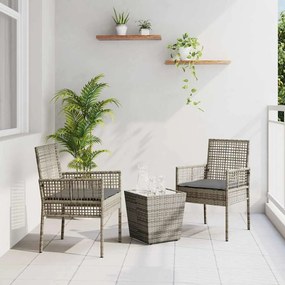 Conjunto de Bistro de Jardim 3 Peças com Almofadas Cinza Vime Poly