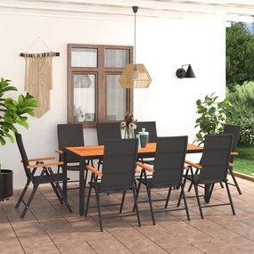 vidaXL 9 pcs conjunto de jantar para jardim preto e castanho