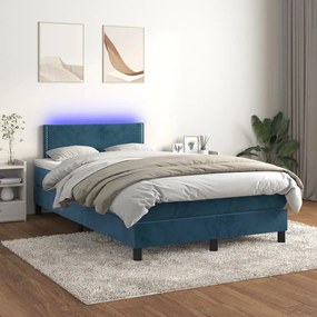 Cama box spring c/ colchão/LED 120x200 cm veludo azul-escuro