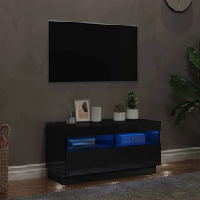 vidaXL Móvel de TV com luzes LED 80x35x40 cm preto brilhante