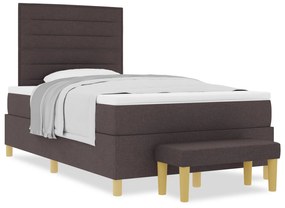 Cama Box Spring com Colchão e Banco Castanho Escuro 120x200 cm Tecido