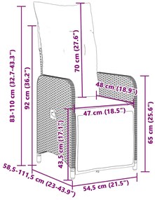 9 pcs conjunto bistrô de jardim c/ almofadões vime PE cinzento