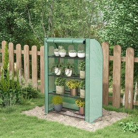 Mini estufa de jardim 120 x 50 x 170 cm de 4 andares com lona de PE reforçada, porta enrolável e prateleiras verde