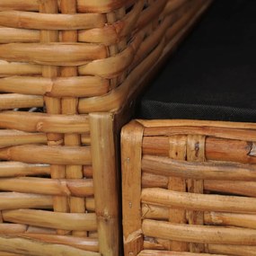 Sofá de 3 lugares com almofadões vime genuíno castanho