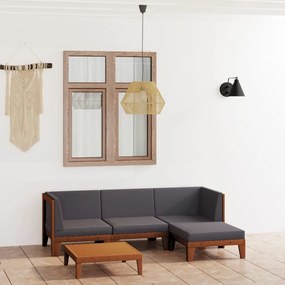 vidaXL 5 pcs conjunto lounge de jardim c/ almofadões acácia maciça