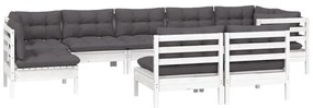 9 pcs conj. lounge de jardim c/ almofadões pinho maciço branco