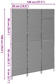 Divisória de Ambiente vidaXL com 3 Painéis Dobrável Preta 146x180 cm e
