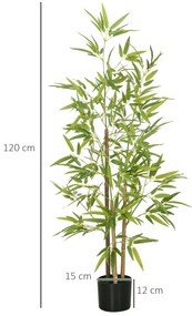 Conjunto de 2 Plantas Artificiais com Vaso Plantas Sintéticas de Bambu com 498 Folhas para Decoração Ø15x120 cm Verde