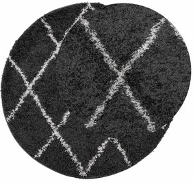 Tapete shaggy de pelo alto PAMPLONA Ø 240 cm preto e creme