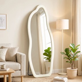Espelho de Corpo Inteiro 160x60 cm de Pé ou Parede com Moldura Arqueada Aveludada Creme