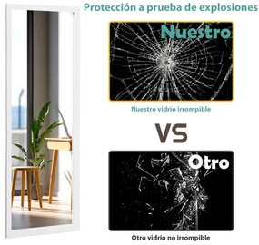 Espelho de parede com ganchos, espelho de maquiagem para porta, quarto, sala de estar, vestiários, 120x37 cm branco