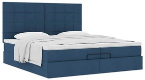 Estrutura de cama otomana com colchões 200x200cm tecido azul