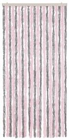 Cortina anti-insetos 90x220 cm chenille cinza-prateado e rosa