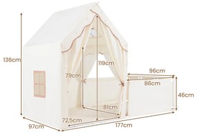 Tenda infantil 2 em 1 com Luzes de estrelas 177 x 97 x 136 cm Tapete Cortinas Janelas para crianças 3+ anos Interior Bege