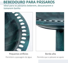 Banho para Pássaros de Jardim Exterior com Design de Flor e Acabamento Envelhecido Leve e Resistente Verde