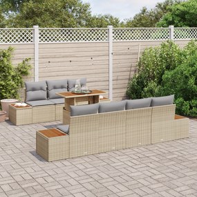 Conjunto de Jantar de Jardim com 8 Peças e Almofadas Bege em Rattan Si