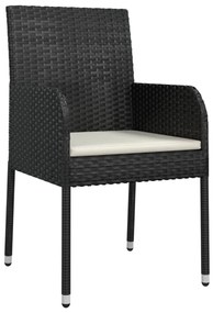 9 pcs conjunto de jantar p/ jardim c/ almofadões vime PE preto