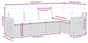 5 pcs conjunto sofás de jardim com almofadões vime PE preto