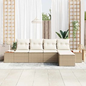 Conjunto de Sofá de Jardim com Almofadas em Bege de Rattan Sintético e
