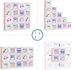 Conjunto de 16 cubos arrumação para crianças 123 x 31 x 123 cm Rosa