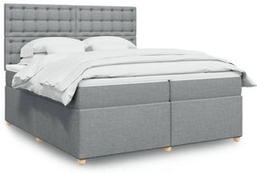 Cama com molas/colchão 200x200 cm tecido cinza-claro
