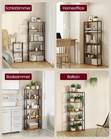 Estante com 5 prateleiras e montagem sem ferramentas 23,8 x 60 x 139 cm Castanho vintage + Preto