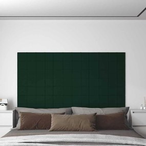 vidaXL Painel de parede 12 pcs 60x15cm veludo 1,08 m² verde-escuro