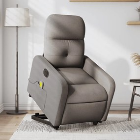 vidaXL Poltrona elétrica elevatória massagens tecido cinza-acastanhado