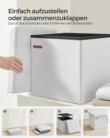Banco quadrado arrumação 38 x 38 x 38 cm, em couro sintético, 38 cm, dobrável branco