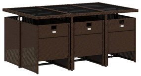 7 pcs conjunto jantar p/ jardim c/ almofadões vime PE castanho