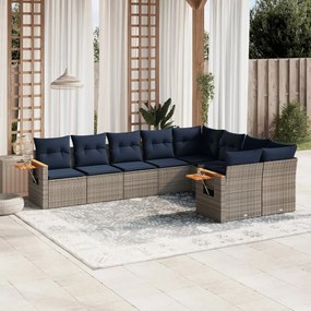 vidaXL 9 pcs conjunto sofás p/ jardim c/ almofadões vime PE cinzento