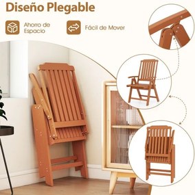 Cadeira dobrável para jardim em HDPE para todas as condições meteorológicas com apoios para os braços, encosto curvo e assento com ripas Castanho