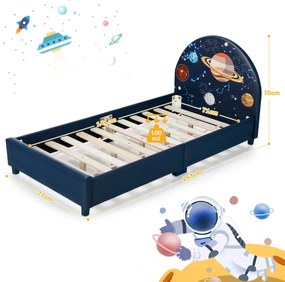 Base de Cama de Criança Galáxia Base de Cama com Cabeceira Alta de Madeira 153 x 77 x 70 cm Azul