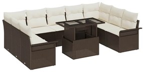 Conjunto de Sofá de Jardim vidaXL de 10 Peças com Almofadas Castanho Rattan Poliéster